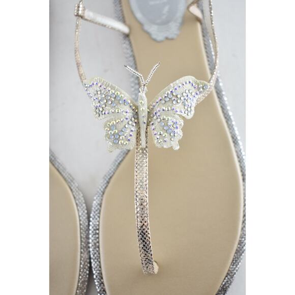 Rene Caovilla Blush Lizard Butterfly Strass Flat Thong Ankle Strap Sandal 38.5 - Picture 6 of 12